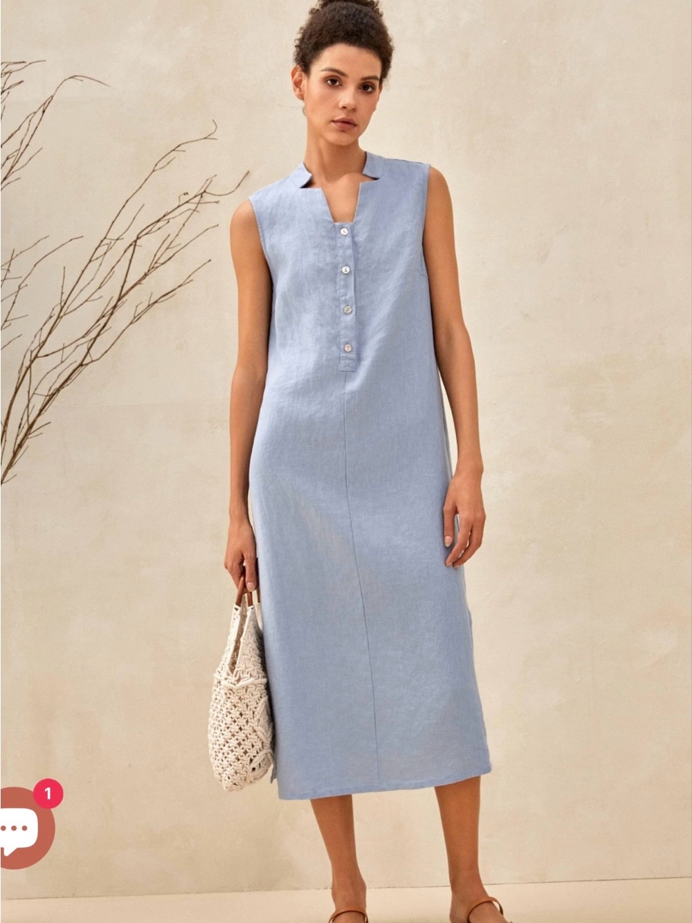 LINTICO Sleeveless Light Blue Linen Midi Dress SIZE S